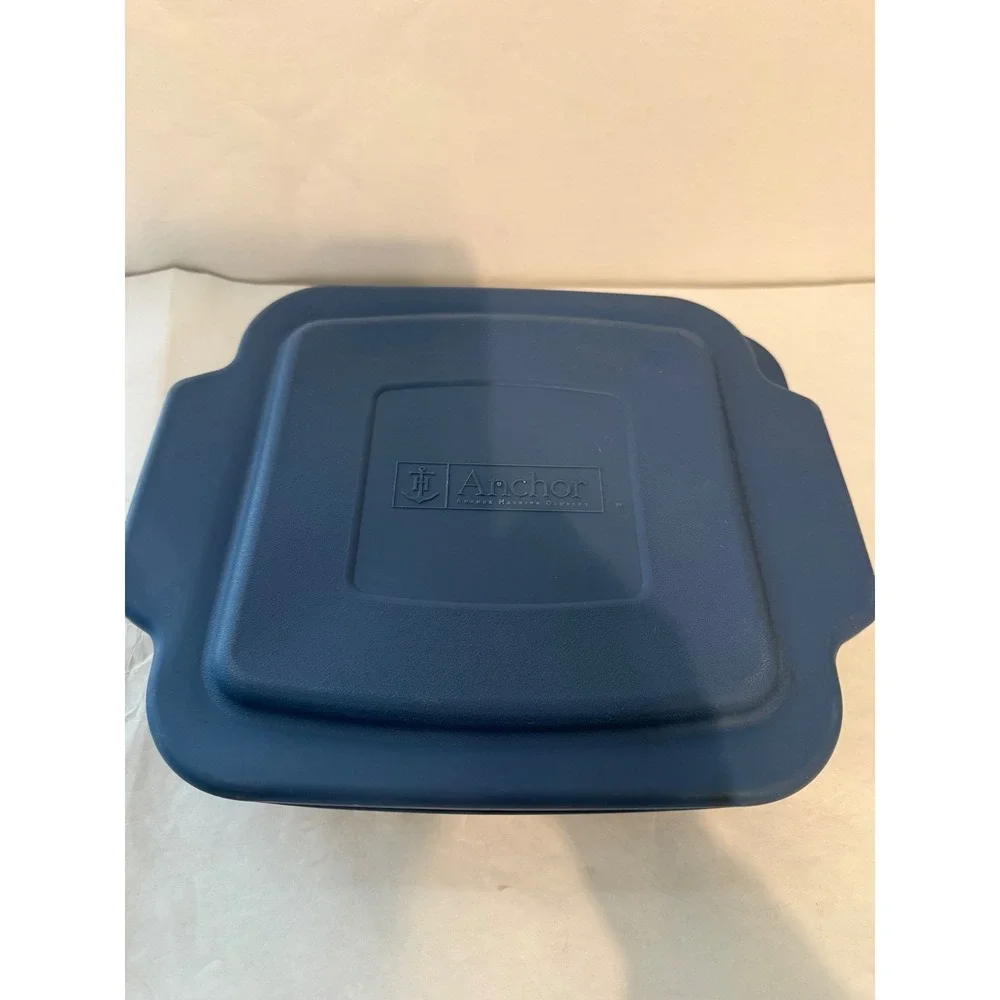 Anchor Hocking 8x8‎ Glass Baking Dish with Navy Blue Lid Square 2 Quart USA Made